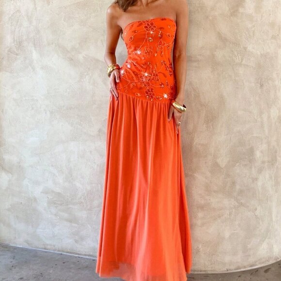 Janelle Orange Elegant Women's Sexy Sequins Embroidery Stitching maxi dress - Picture 7 of 7